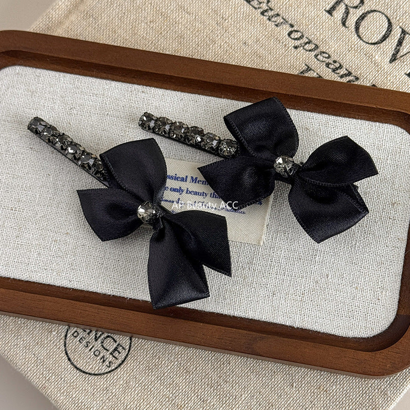 E廠-時尚氣質韓版蝴蝶結水鑽鴨嘴夾高檔瀏海側邊夾碎髮夾一字夾髮夾「26037E」25.11-2