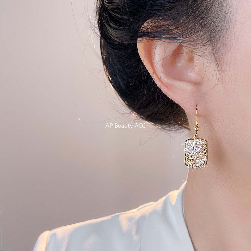 A廠-鑲嵌鋯石新中式花朵耳環女氣質優雅通勤高級感耳飾「7054」25.11-3