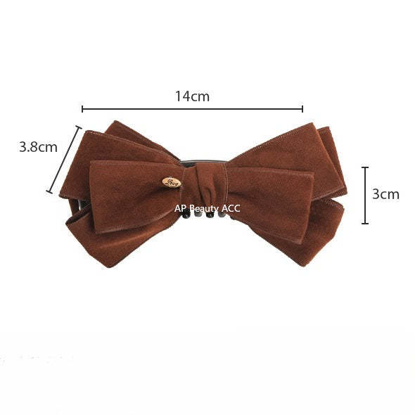 E廠-美拉德麂皮蝴蝶結金標香蕉夾蓬松顯髮量高馬尾抓夾優雅半扎髮夾子「27621」25.11-1