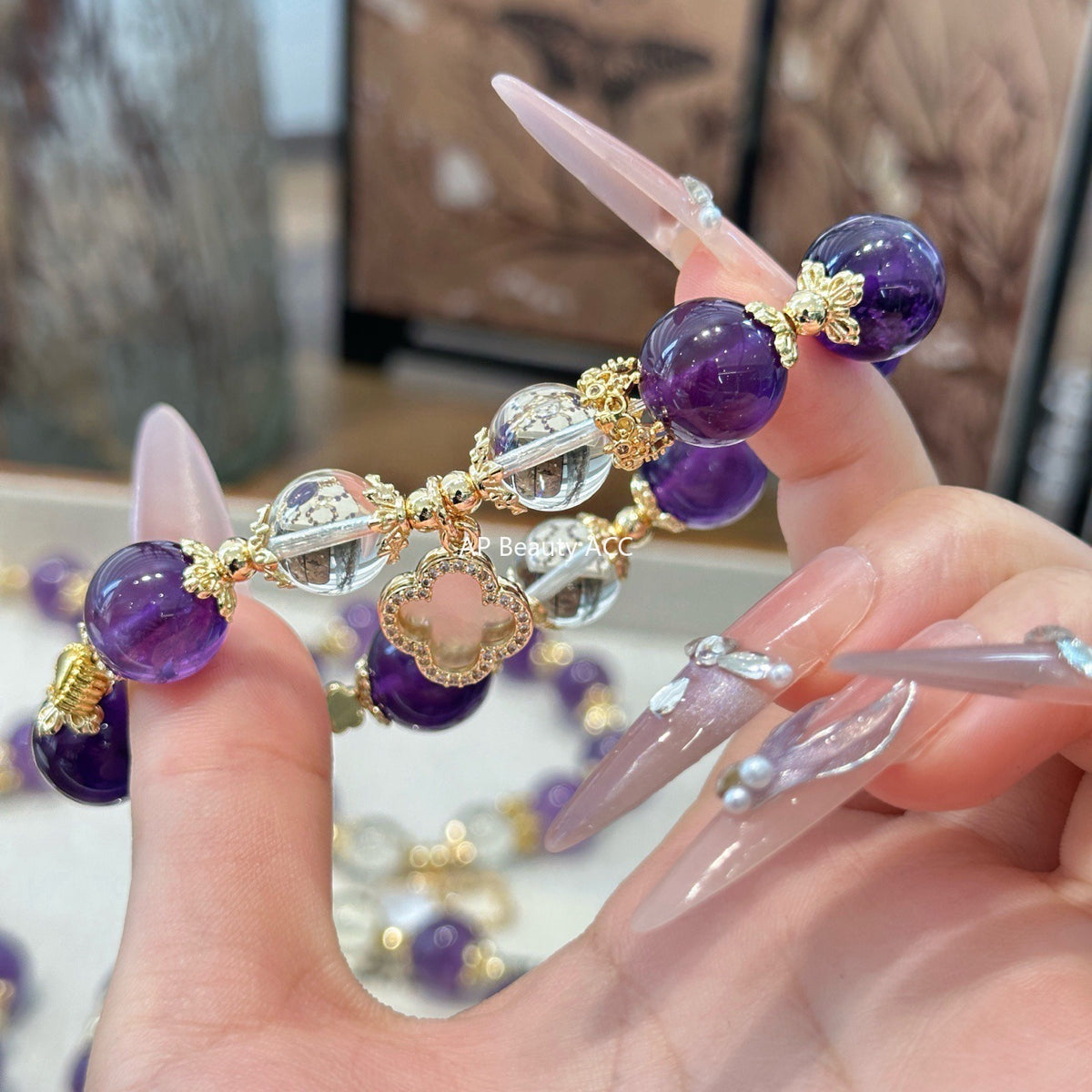 AS廠-新款天然紫水晶黃水晶四葉草手鍊百搭輕奢手串批發廠家直銷「l2944」25.11-1