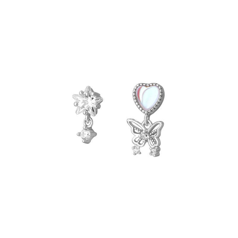 D廠-S925純銀不對稱愛心星星蝴蝶流蘇耳環女時尚個性耳骨耳環「YC5980E_1」25.11-1