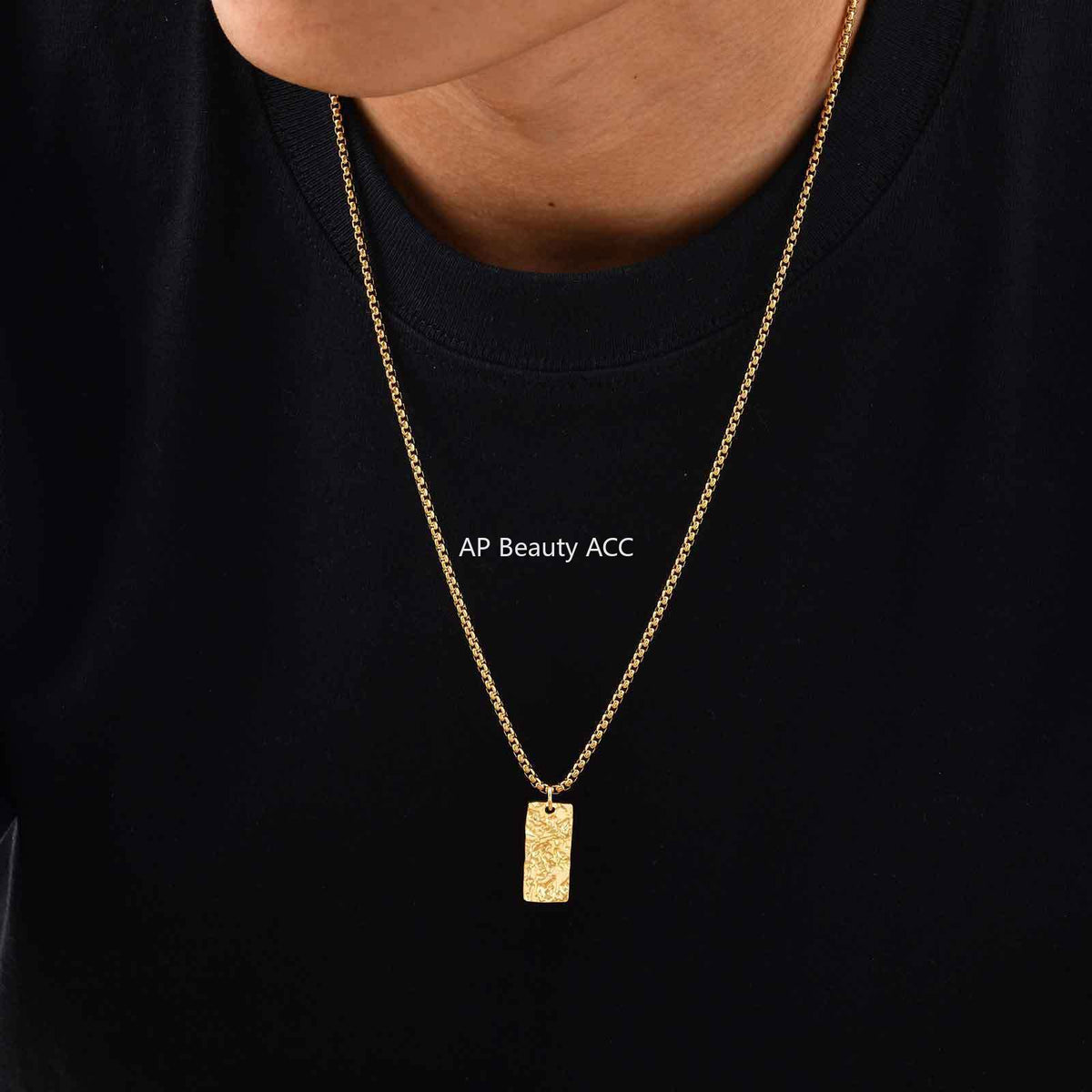 G廠-不鏽鋼潮流新款長方形正反褶皺紋理感設計幾何吊墜黑色「PN-2194」25.11-1