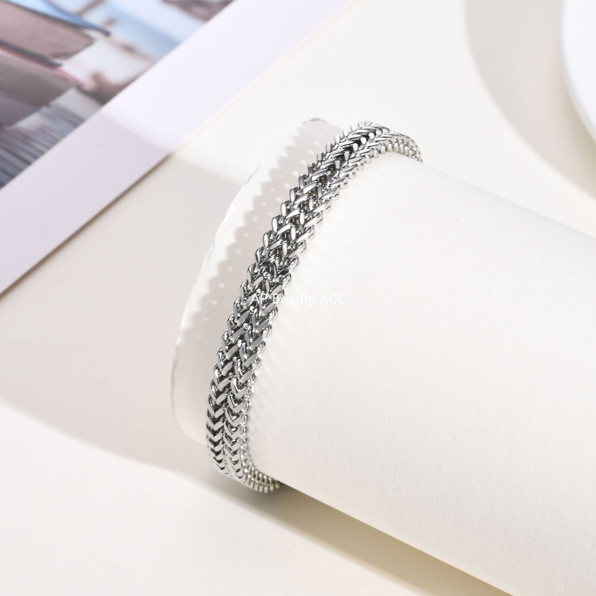 G廠-不鏽鋼歐美時尚男士拉絲磁扣龍骨鏈手鍊朋克風百搭鋼色「BR-1733」25.11-2