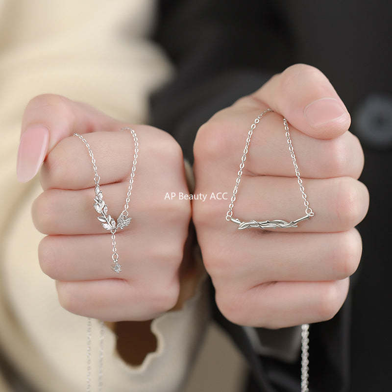 D廠-S999足銀個性花枝蝴蝶鎖骨鏈女韓風少女感氣質文藝風情侶項鍊批發「YC1811N_1」25.11-3