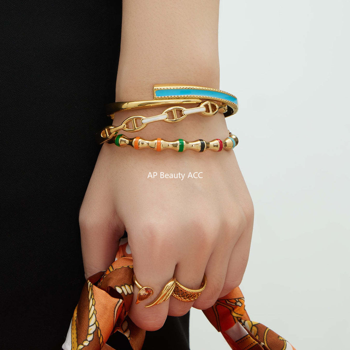 B廠-多巴胺竹節滴油彩色卡扣手鐲組合不鏽鋼鍍18k真金時尚開口手環女「Z522-Z523-Z524」25.12-3