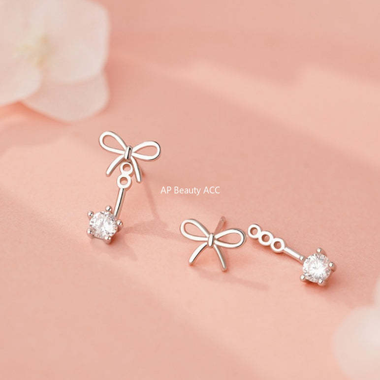 D廠-純銀S925蝴蝶結鋯石耳環甜美公主個性溫柔唯美小眾氛圍感耳飾「YC2439E_1」25.12-1