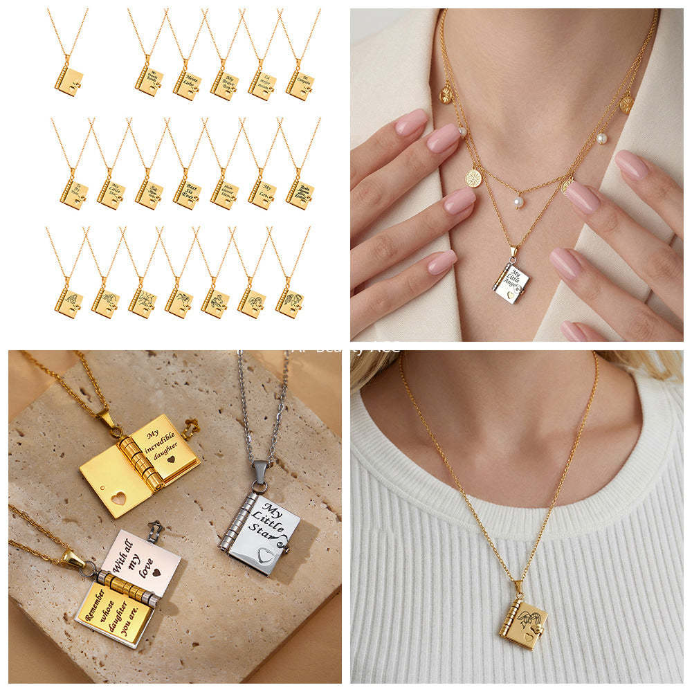 B廠-不鏽鋼小書本可打開刻字吊墜項鍊鍍18k真金歐美時尚熱銷新款飾品「RP022」25.12-3