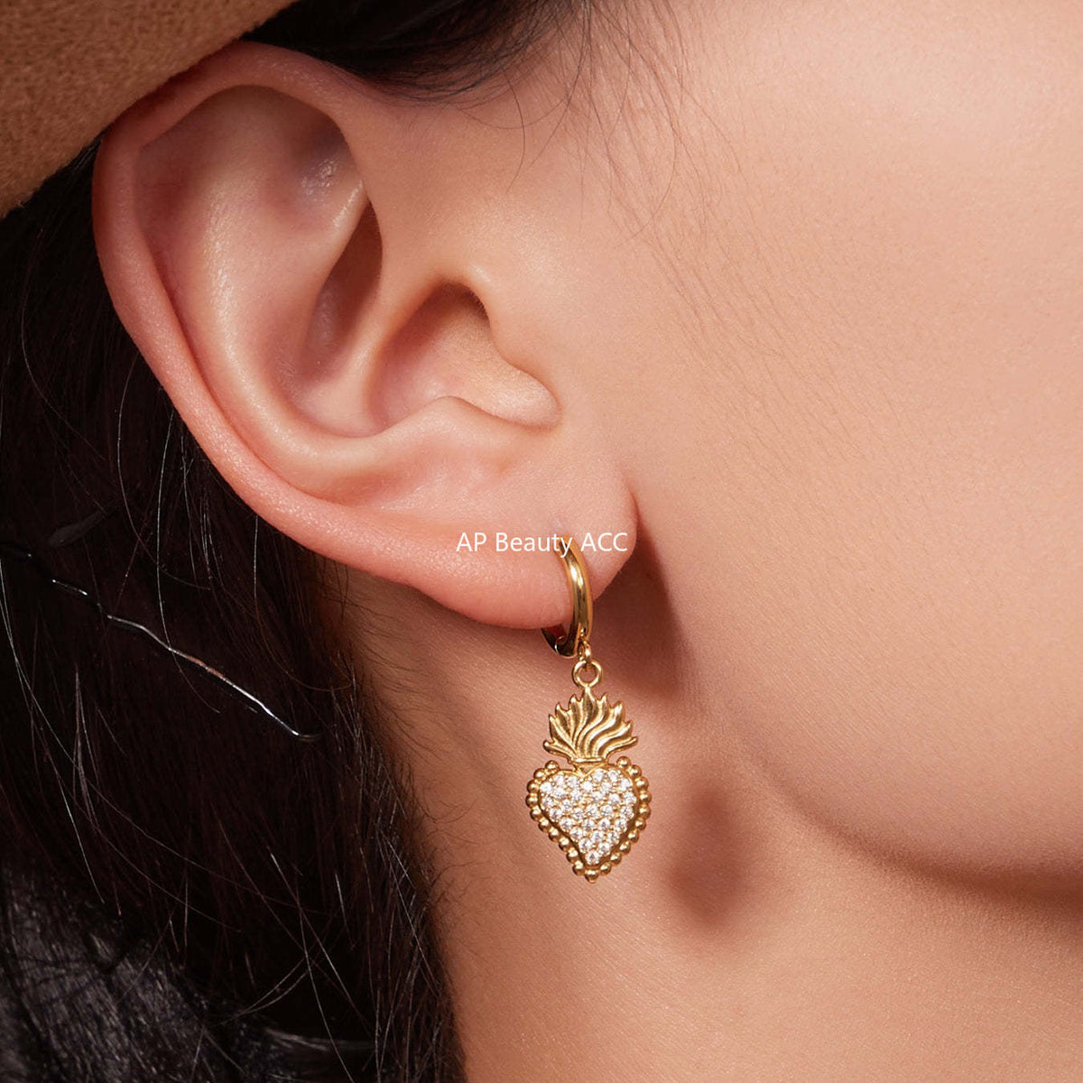 B廠-5A鋯石愛心皇冠吊墜項鍊耳環手鍊戒指套裝不鏽鋼鍍18k真金「TXP490」25.11-4