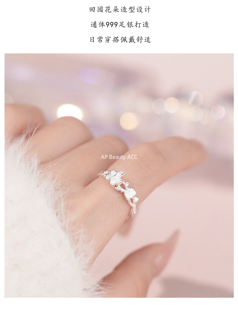 D廠-S999足銀花朵戒指設計感甜美日系溫柔立體溫柔清新小眾手飾「YC4121R_1」25.11-1