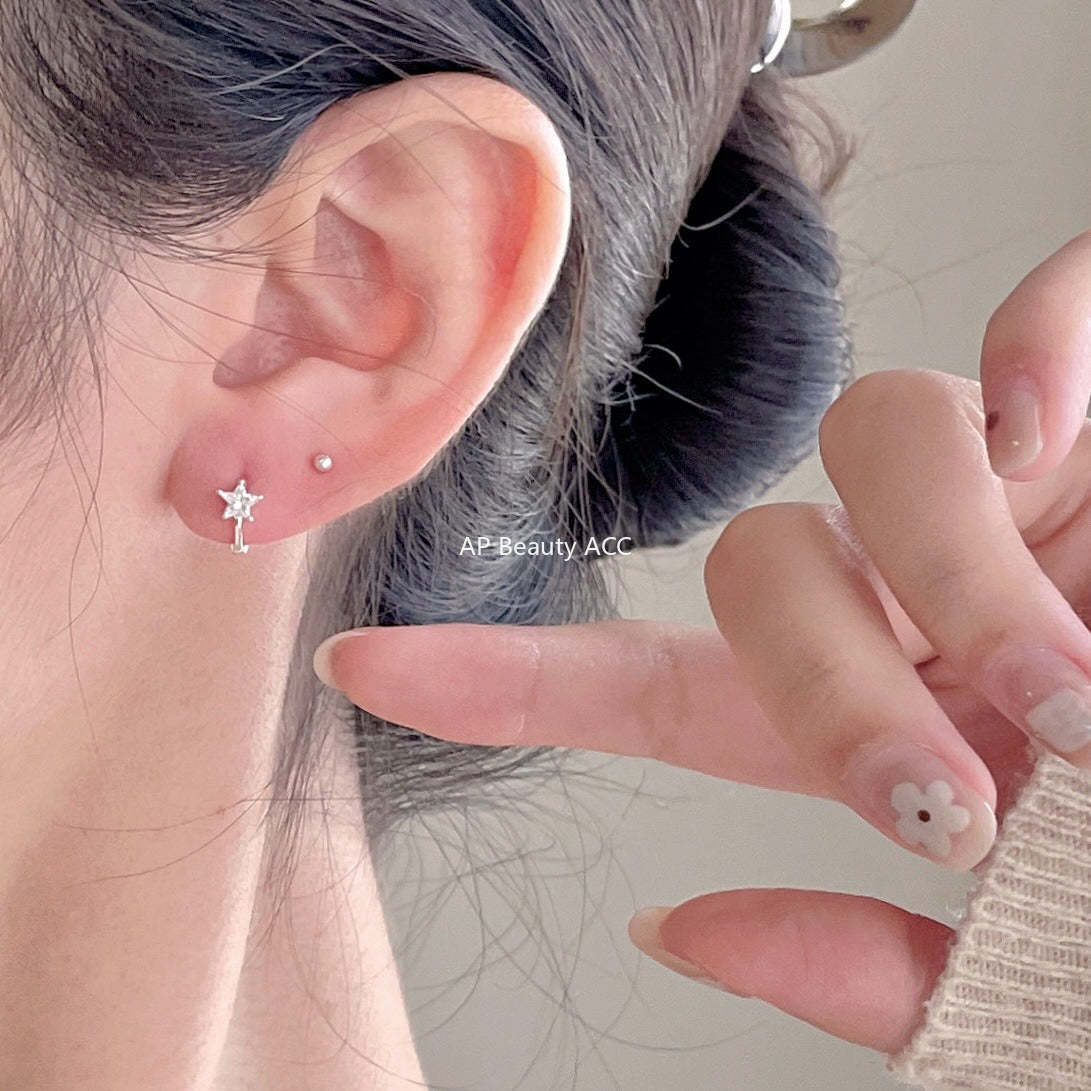 F廠-韓國韓版925純銀星星鋯石耳扣耳環簡約氣質百搭ins風耳飾「C1423」25.11-4