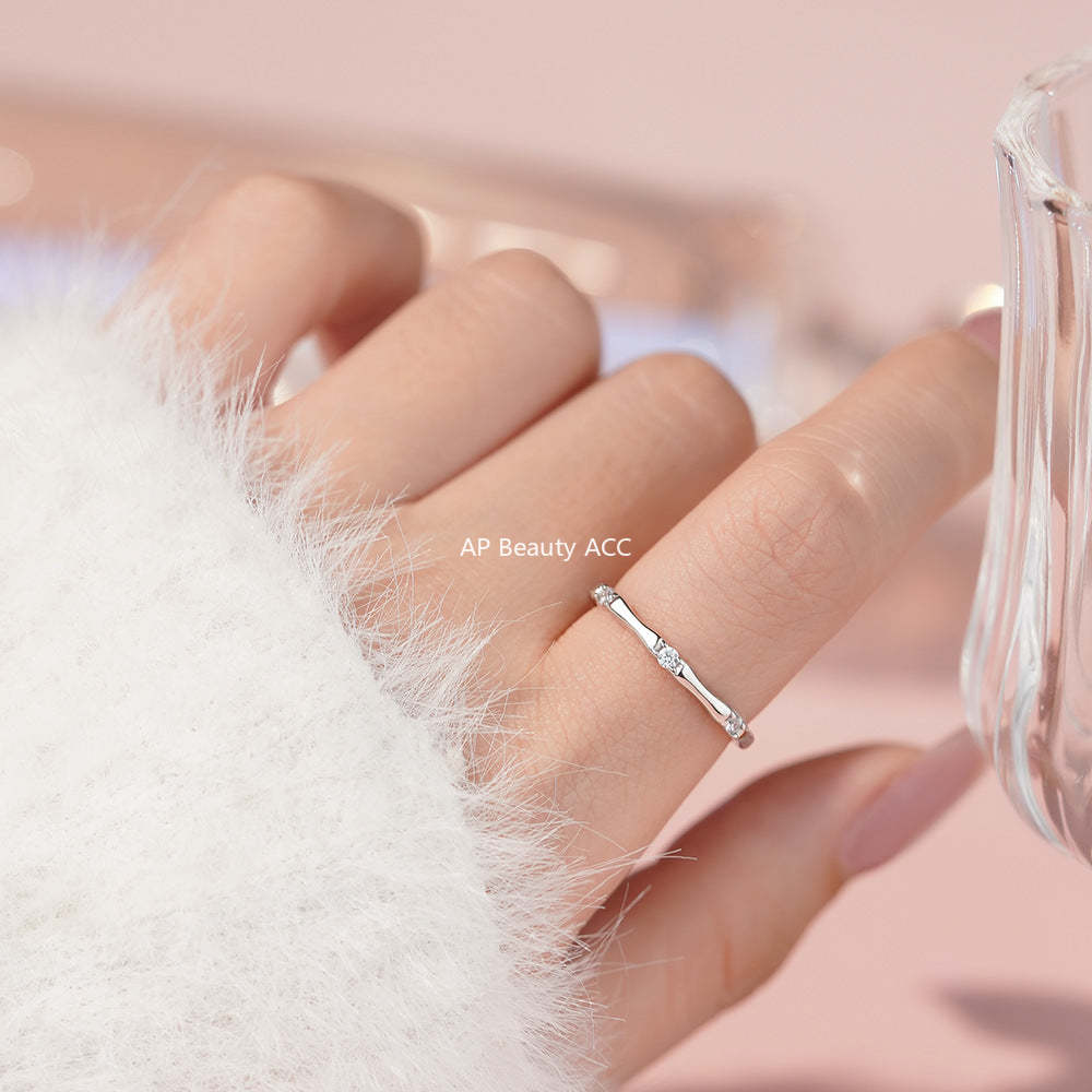 D廠-S999純銀新中式竹節鋯石戒指女國風小眾文藝復古百搭電鍍指環「YC5258R_1」25.12-2