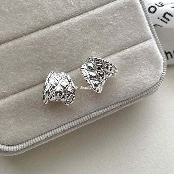 C廠-ins簡約設計感菱紋曲面耳釘女獨特個性氣質百搭個性耳環高級耳飾「EH-4140」25.10-5