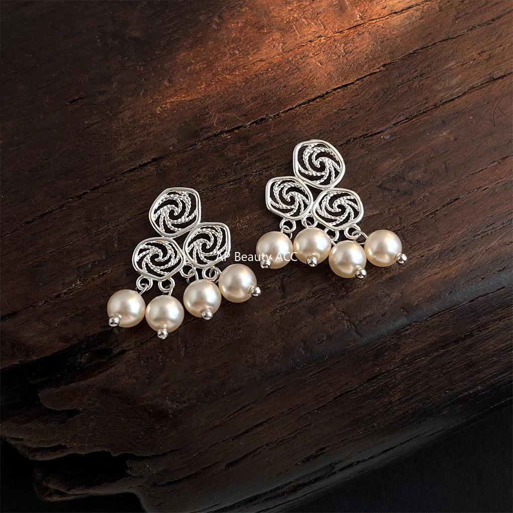 A廠-原創時尚高級感925銀針幾何鏤空藝術氣息新款手工耳飾工廠 耳環女「7058」25.11-2