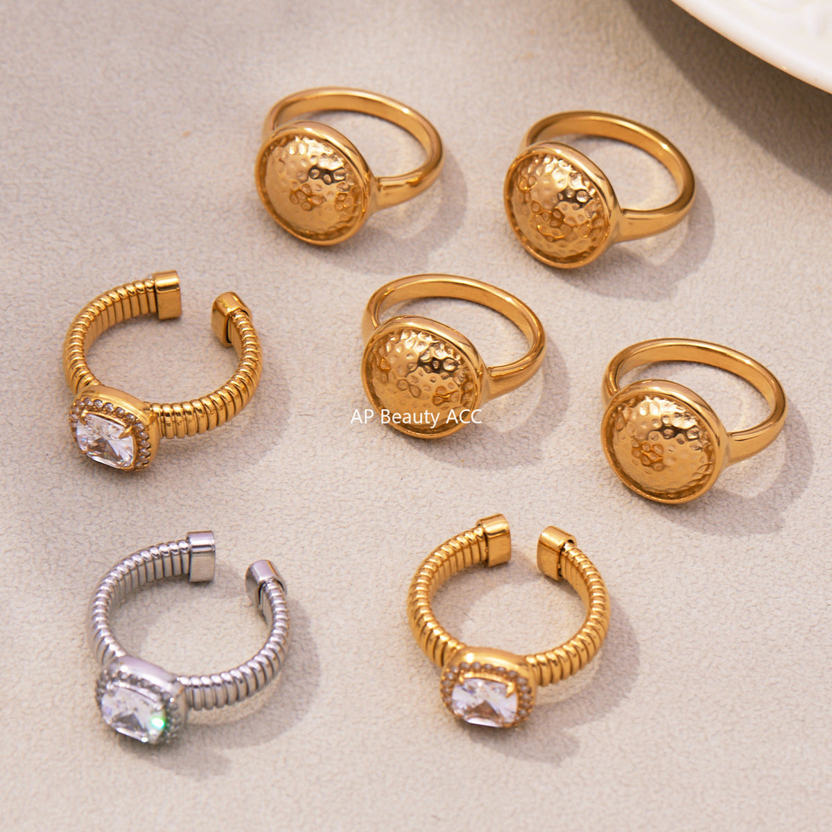 B廠-跨境熱賣新款不鏽鋼方型5A鋯石開口戒指ins風簡約百搭指環「A394-A389」25.11-2