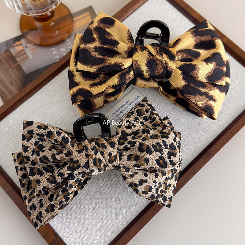 E廠-豹紋蝴蝶結抓夾女2025新款高級感盤髮夾後腦勺鯊魚夾秋冬氣質頭飾「27689」25.11-3