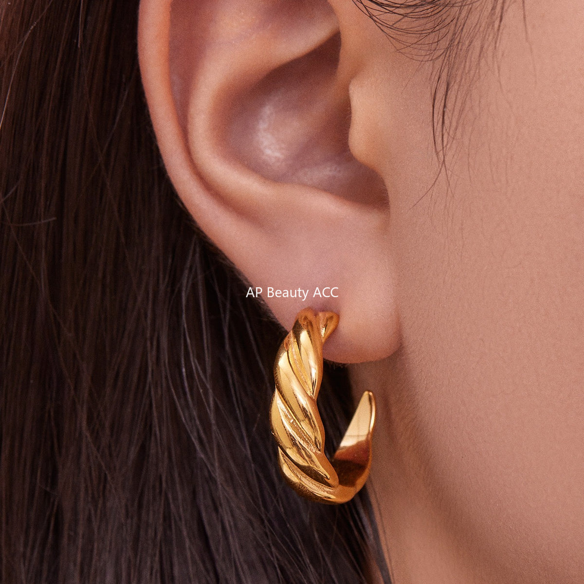 B廠-新款不鏽鋼幾何扭紋滴油耳環琺瑯彩釉時尚個性耳飾鍍18k金「F812」25.11-1