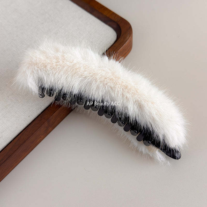 E廠-大號毛茸茸香蕉扭扭夾女秋冬高馬尾竪夾髮卡後腦勺半扎髮橫夾髮夾「27697」25.11-3