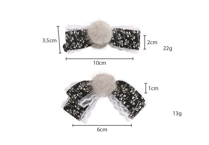 E廠-碎花毛球蝴蝶結髮夾鴨嘴夾半扎髮後腦勺香蕉夾高級感髮飾髮卡頭飾「27774」25.12-2