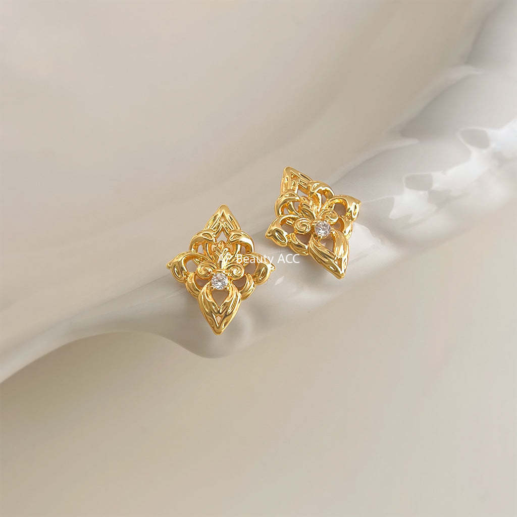 A廠-鳶尾花原創設計微鑲鋯石925銀針鍍14K時尚高級感輕奢風耳飾耳環女「7164」25.11-4