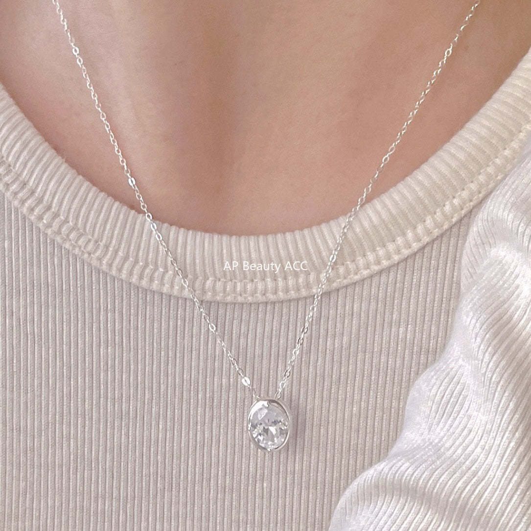 F廠-韓國韓版飾品925純銀橢圓鋯石項鍊INS風格百搭項鍊設計款項鍊「B1384」25.11-4