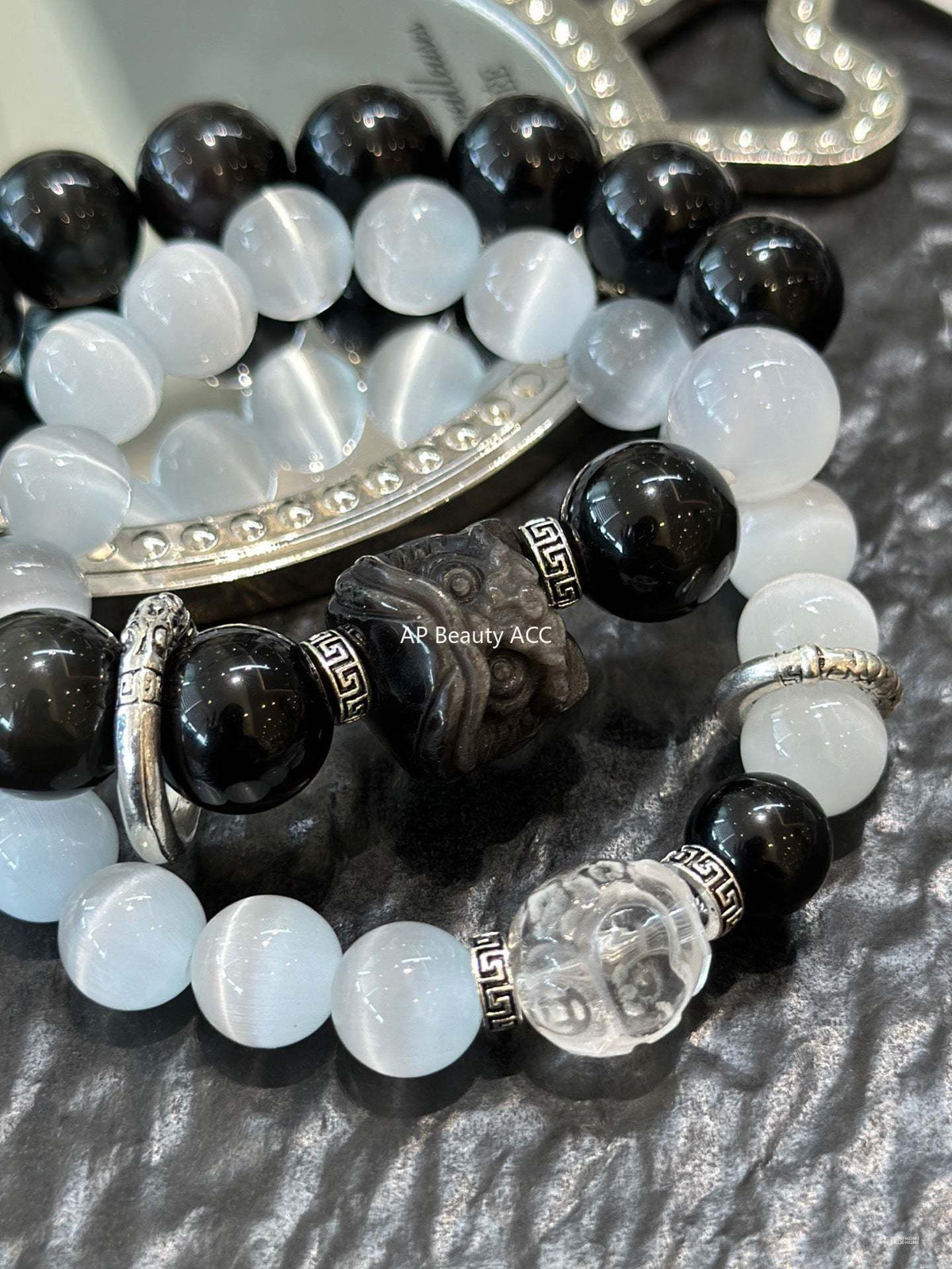 AS廠-情侶款天然黑曜石手鍊輕奢小眾設計貓眼石手串情人節七夕禮物「l2840」25.10-4