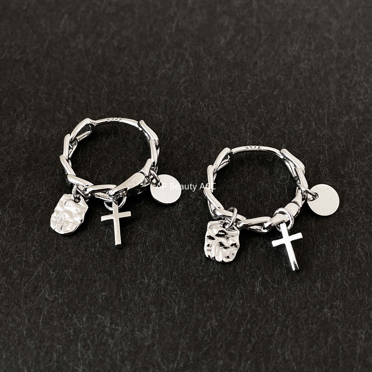 C廠-歐美設計感925銀針十字架吊墜耳環女冷淡風潮流酷颯耳扣秋冬耳飾「EH-4270」25.11-4