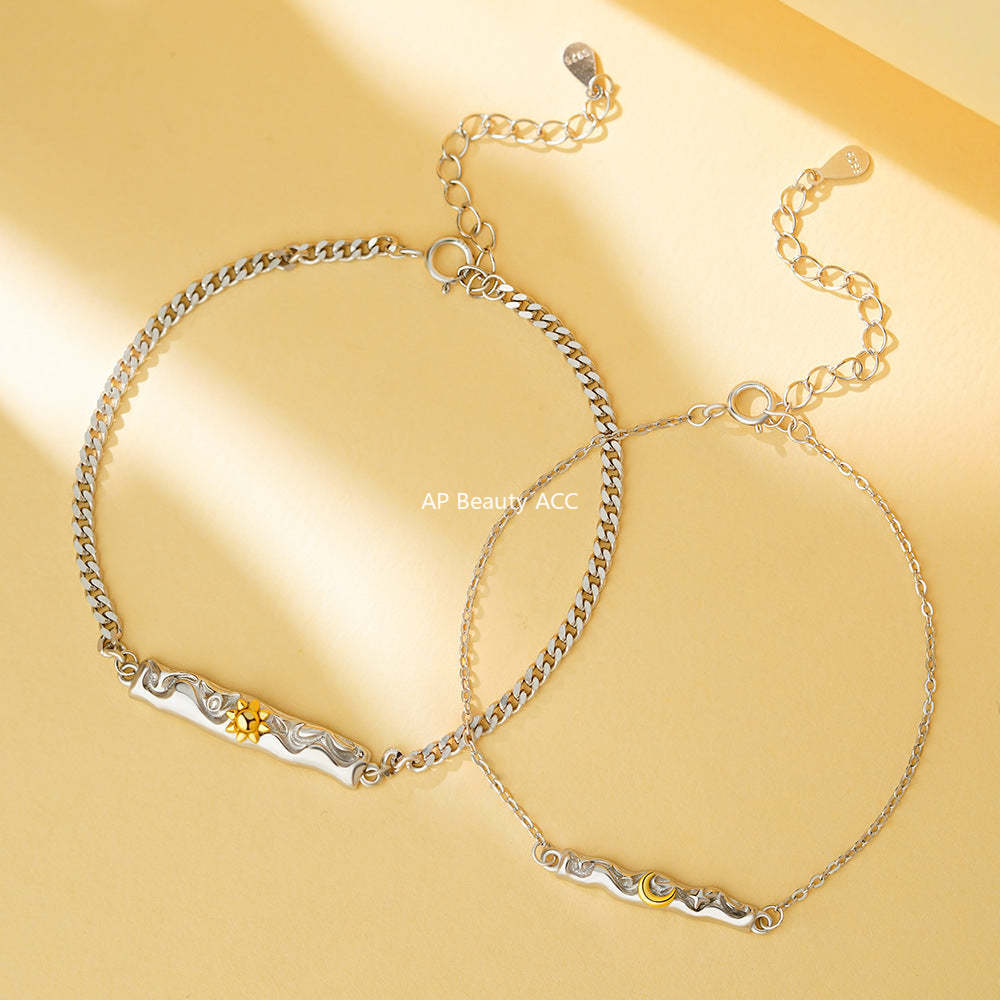 D廠-原創純銀S925熔岩月亮星星情侶手鍊溫柔百搭小眾文藝個性手飾批發「YC5153SL_1」25.11-4