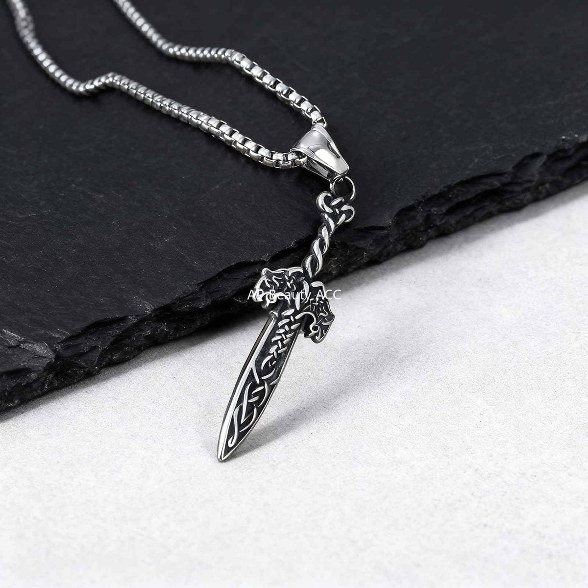 G廠-男神疊戴酷颯個性不鏽鋼凱爾特劍吊墜鋼色「PN-2315」25.12-3