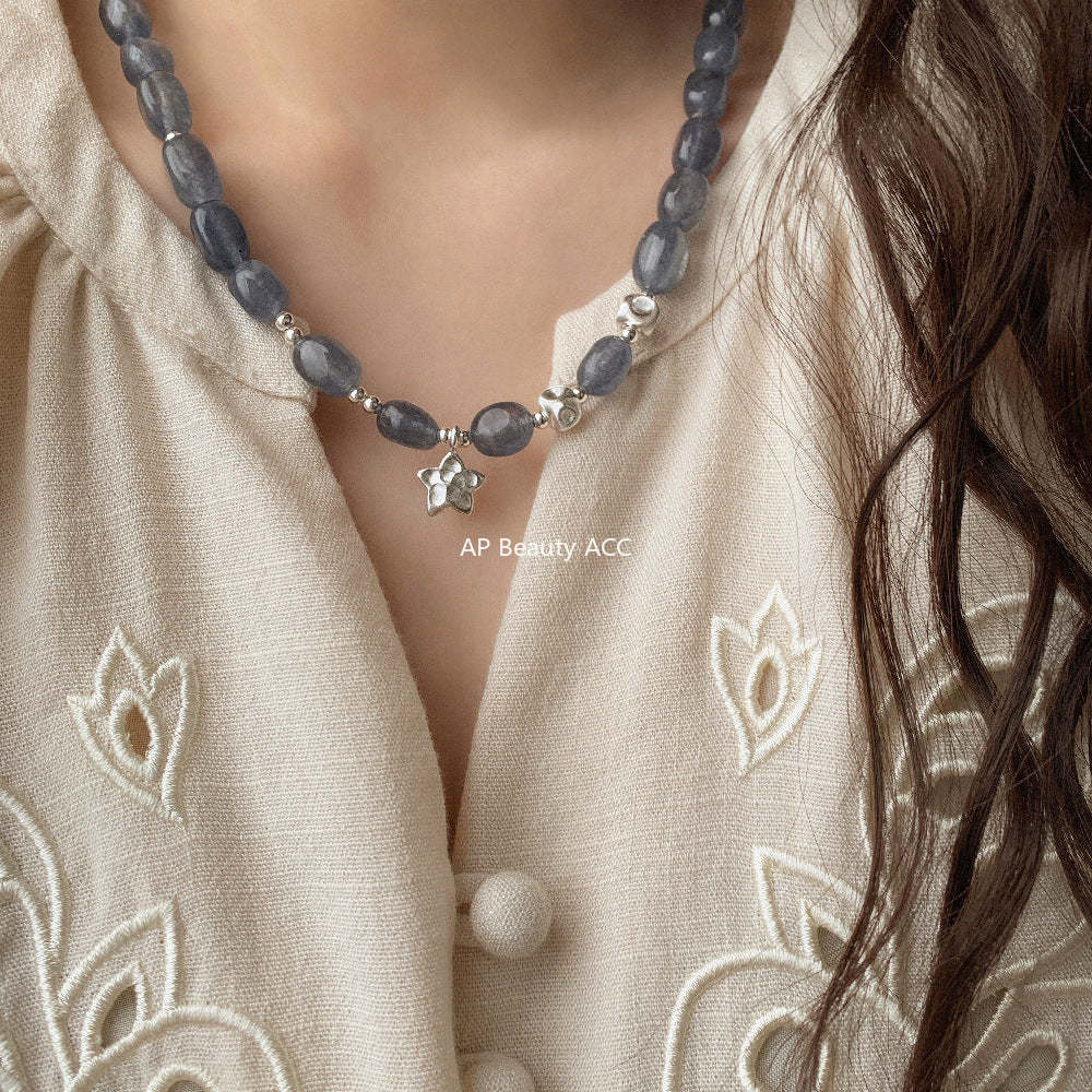 C廠-原創設計奶油甜美s925純銀星星方糖貓眼藍玉髓S925純銀手鍊銀項鍊「1530」25.11-3