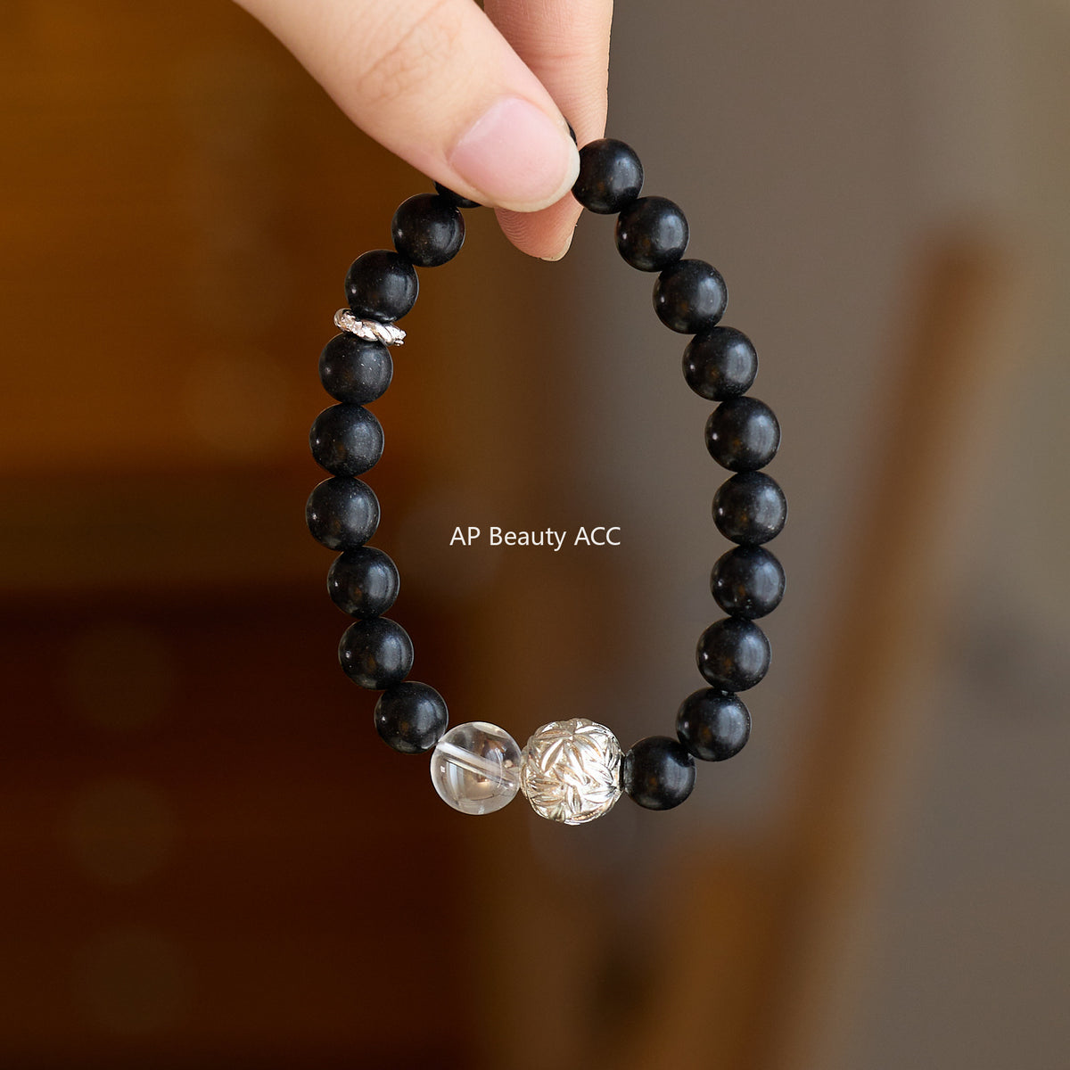 AS廠-天然8MM黑龍涎中藥合香珠手串高級感設計白水晶竹葉隔珠百搭批發「081X569」25.10-3