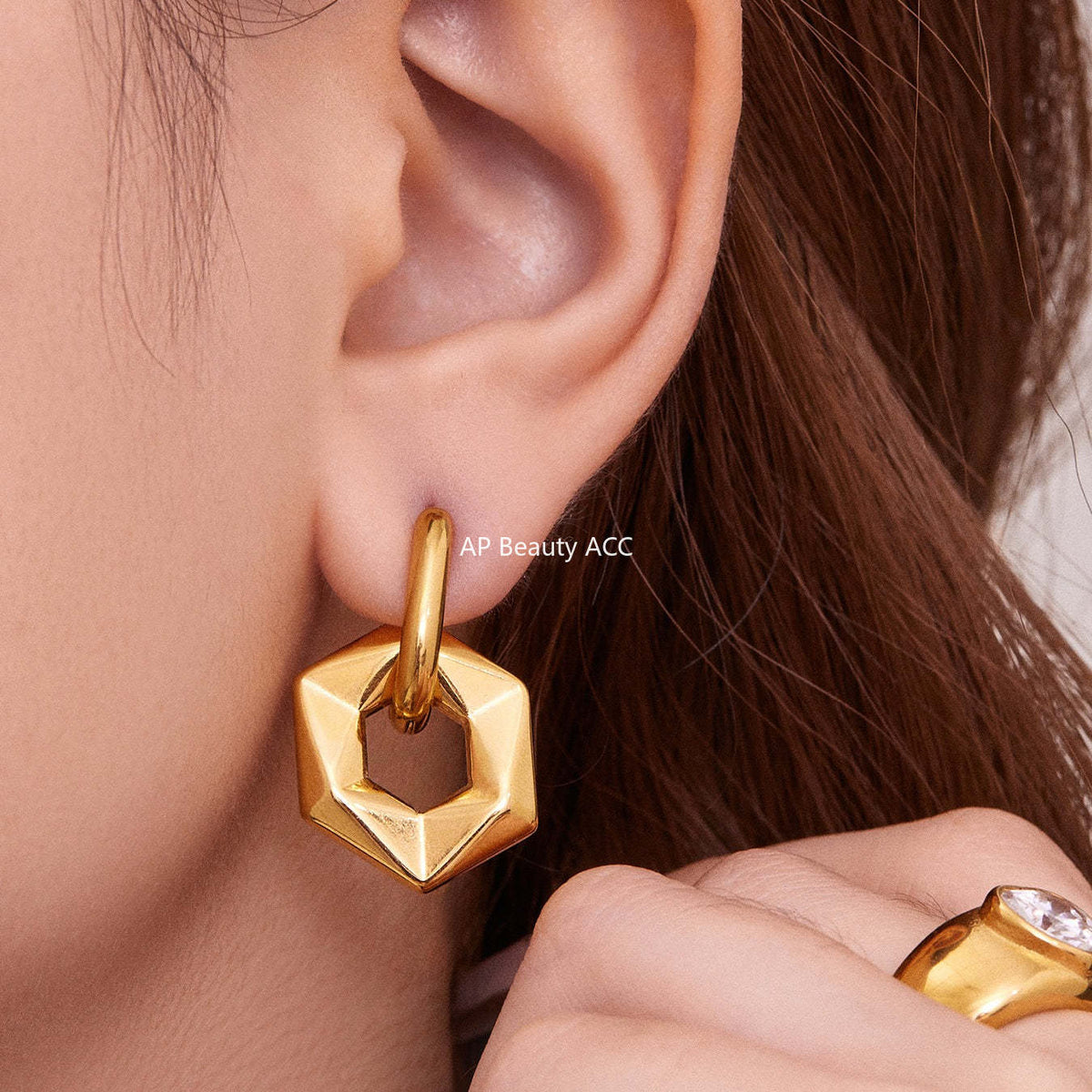 B廠-不鏽鋼幾何異形橢圓吊墜耳環INS歐美風簡約氣質耳飾鍍18k金「F364」25.10-5