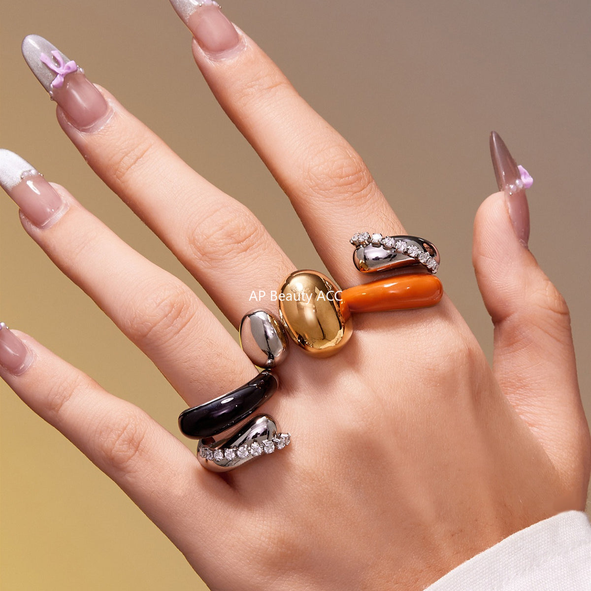 B廠-跨境法式光面雙水滴開口戒指不鏽鋼鍍18k真金不掉色首飾品「A656-A658」25.11-1