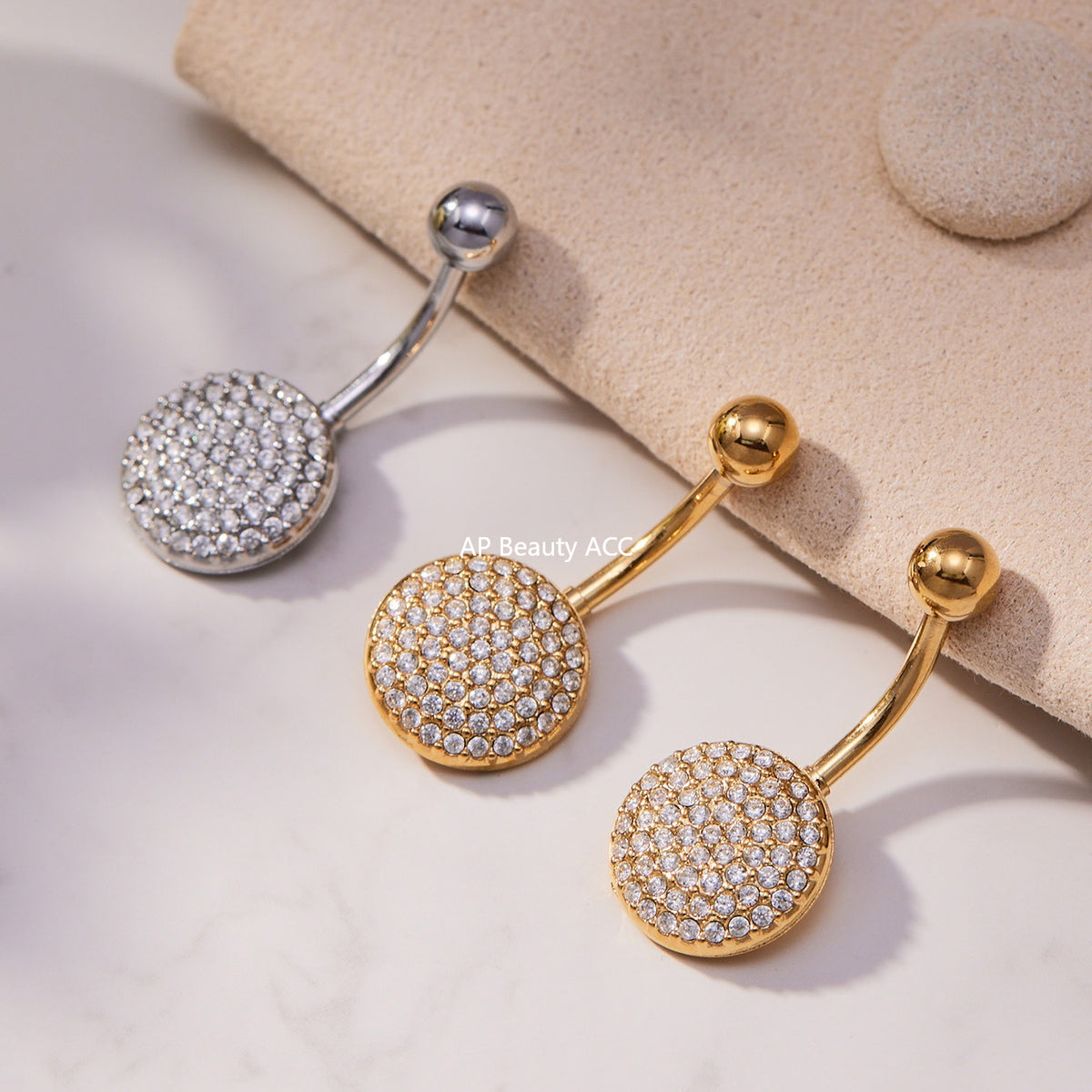 B廠-跨境新款多元素滿鑽鋯石肚臍釘不鏽鋼鍍18k金歐美穿刺飾品「H009」25.11-2