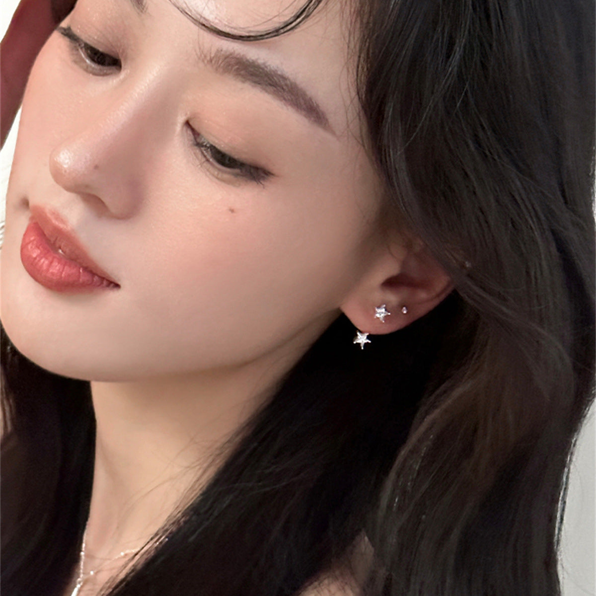 C廠-925銀針後掛式星星耳釘女ins輕奢高級感鋯石耳環極簡百搭氣質耳飾「EH-3761」25.08-4