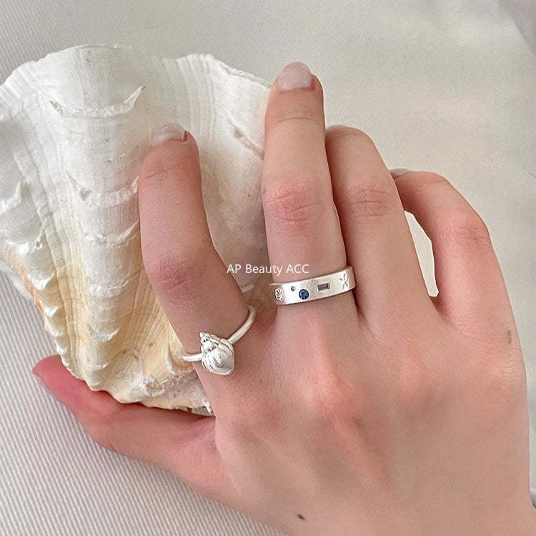 C廠-925純銀ins度假風海螺貝殼戒指女簡約精緻百搭高級感拉絲食指戒「JZ-0714」25.10-5