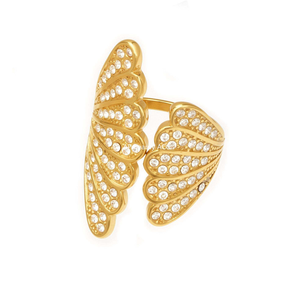 B廠-不鏽鋼百葉扇5A鋯石開口戒指鍍18k真金ins小眾設計指環輕奢手飾品「A386」25.12-3