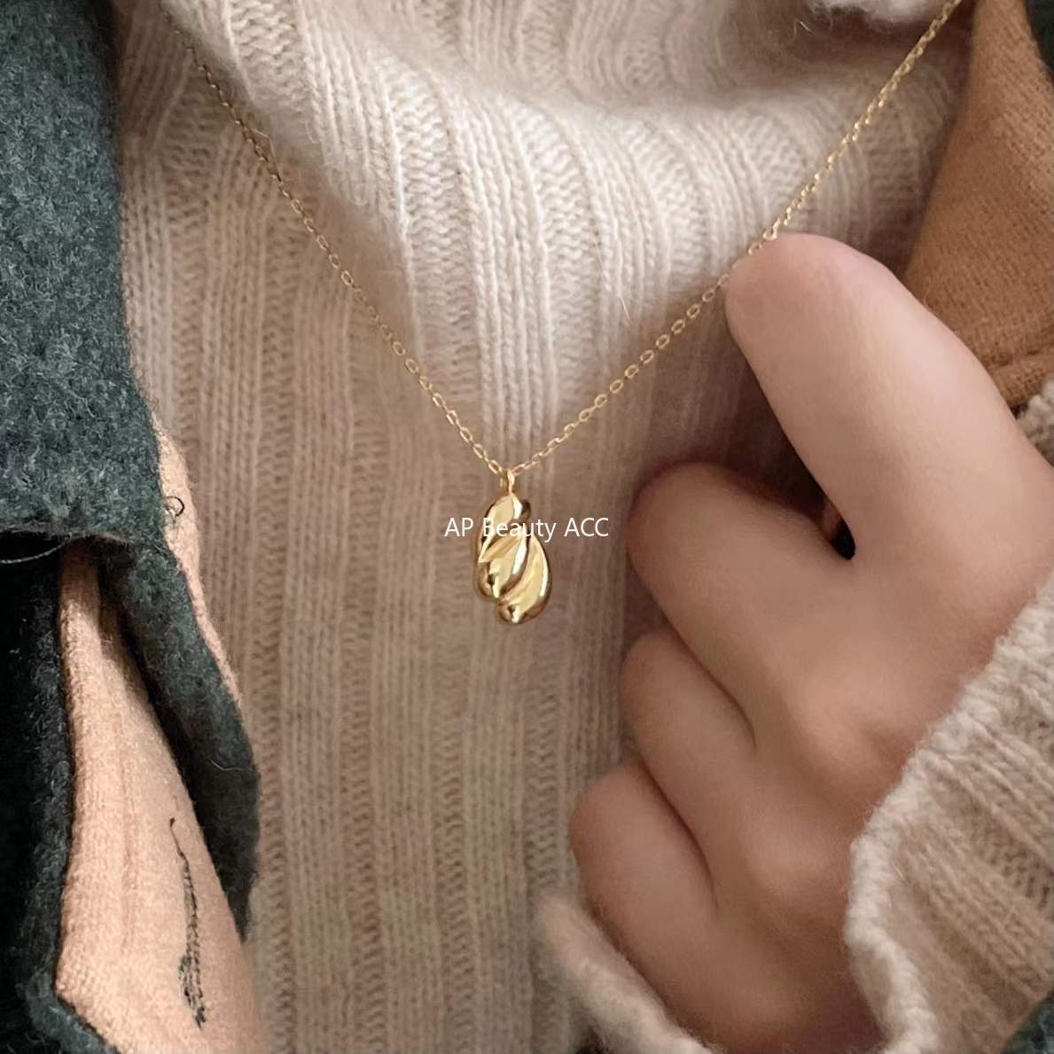 F廠-韓國韓版925純銀項鍊不規則項鍊簡約小眾chic個性異形水滴項鍊「B1008」25.12-1