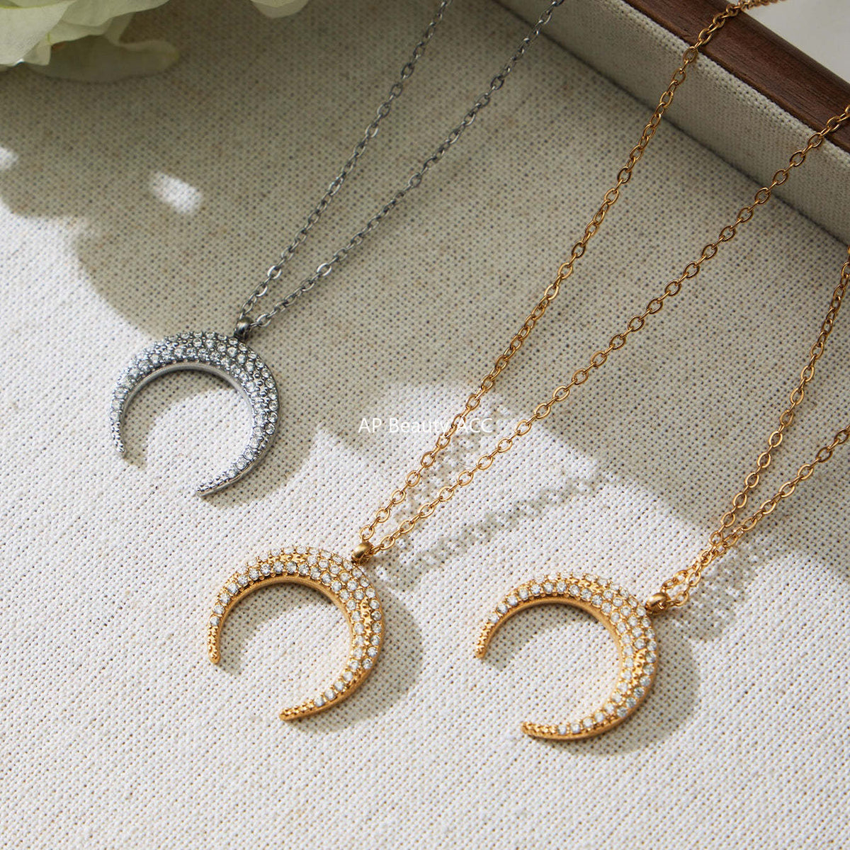 B廠-歐美熱銷新品不鏽鋼5A鋯石八芒星月牙吊墜耳環項鍊首飾套裝「TXP485」25.11-4