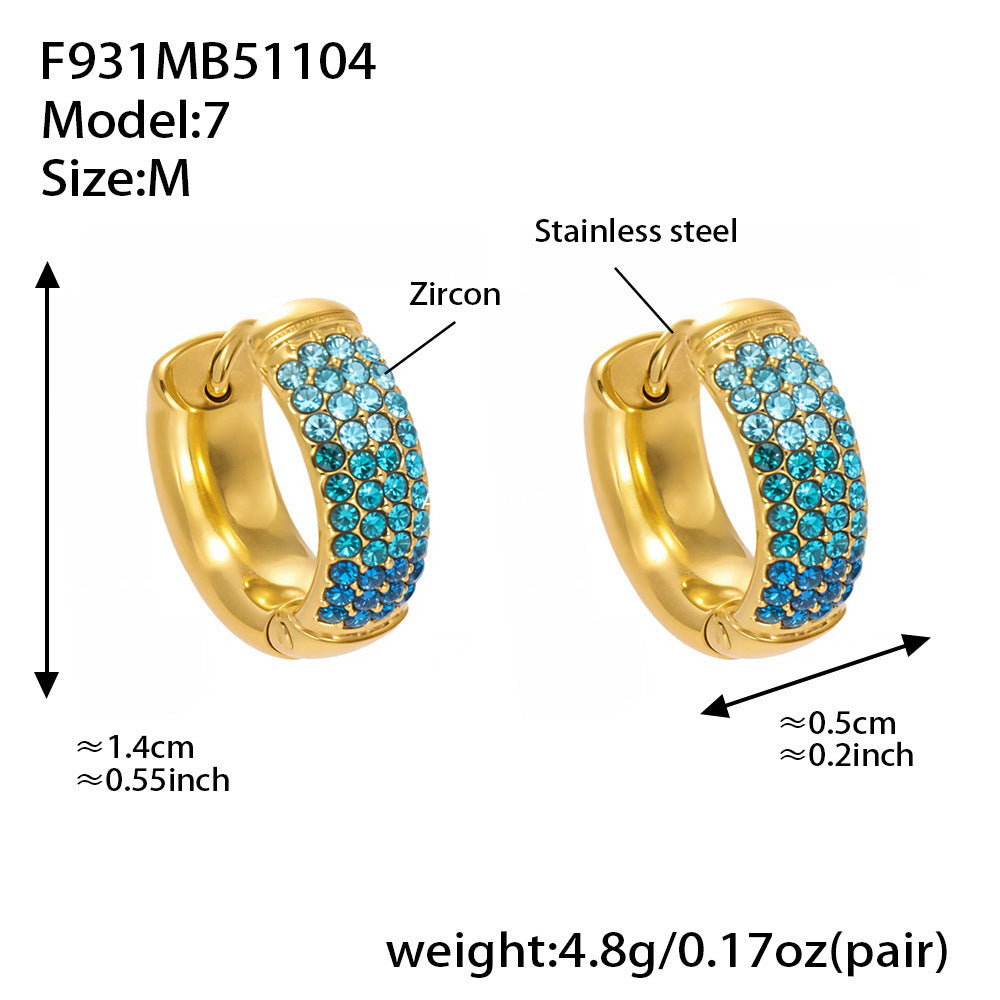 B廠-彩色鋯石拼色圓圈耳環大中小尺寸耳扣不鏽鋼鍍18k真金飾品「F931」25.11-2