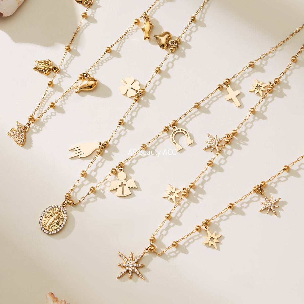 B廠-不鏽鋼DIY多配件鑲嵌鋯石吊墜十字夾珠項鍊鍍18k真金跨境時尚飾品「P732」25.11-4