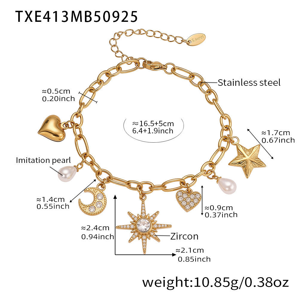 B廠-新款星月八星芒鋯石貝珠五角星DIY多配件鎖骨項鍊手鍊套裝「TXP413」25.10-1