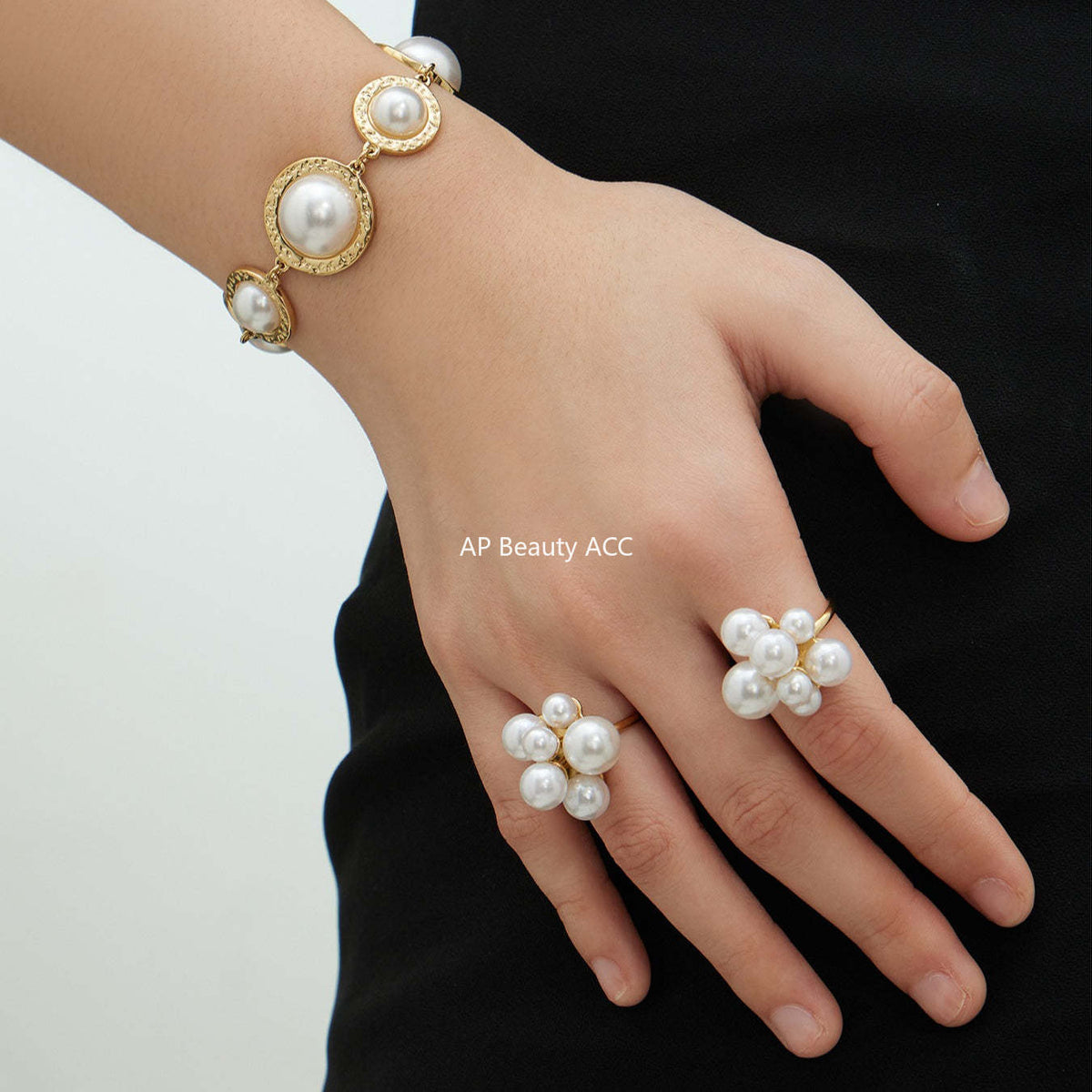 B廠-不鏽鋼多彩貝珠開口戒指個性圓膠紙手鍊首飾套裝鍍18k真金不掉色「TXA520-TXE520」25.12-3