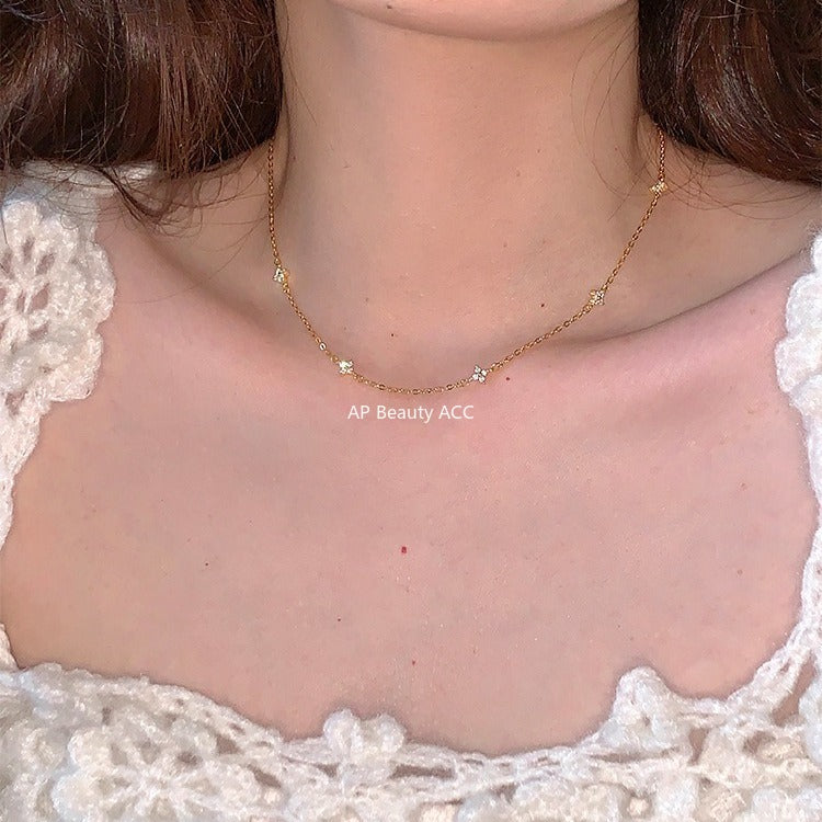 C廠-幸運四葉草滿天星純銀項鍊女小清新細款高級感個性百搭鎖骨頸鏈「XL-1228」25.11-1