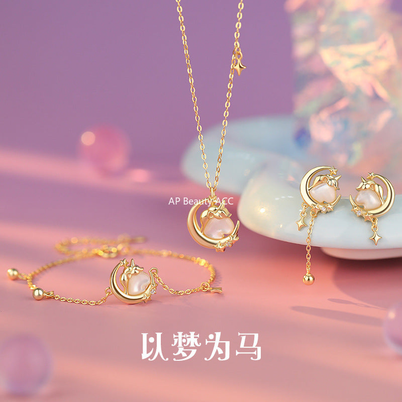 D廠-原創S999足銀 {以夢為馬} 女輕奢可愛甜美韓版法式獨角獸首飾「YC2200N_1 YC4829E_1 YC5416SL_1」25.10-1