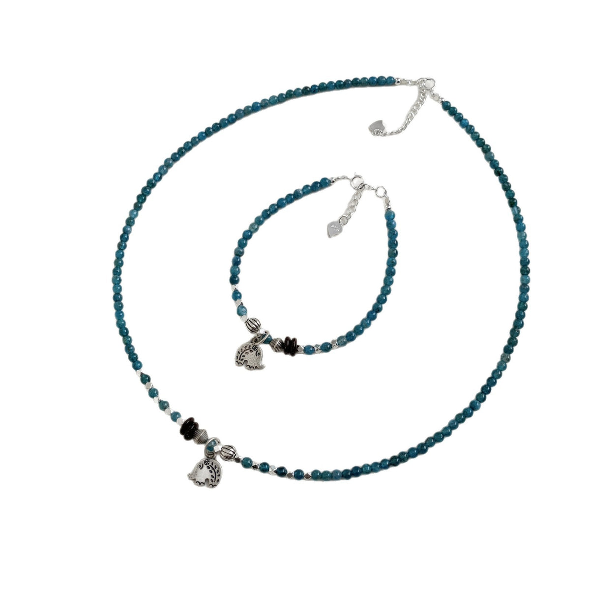 C廠-泰國清邁手工銀復古泰銀大象小象S925項鍊銀手鍊天然藍磷灰手鍊「1545」25.11-2