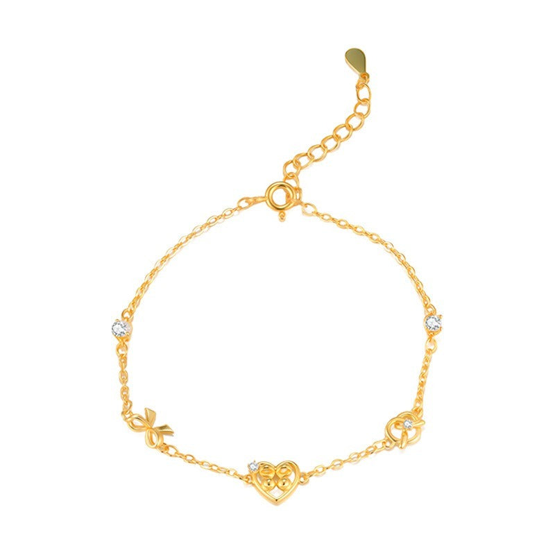 C廠-韓版愛心鹼水結手鍊女甜美小清新蝴蝶結純銀手飾小眾精緻設計飾品「SL-490」25.11-1