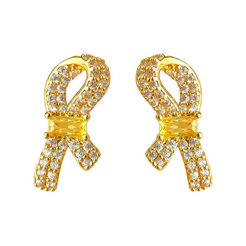 A廠-微鑲鋯石925銀針鍍14K簡約個性時尚通勤高級感蝴蝶結耳釘「7185」25.12-1