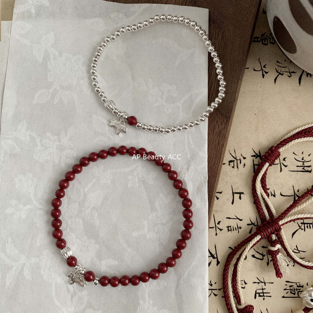 C廠-2026生肖馬年 小馬條紋銀珠朱砂紫金砂手工手串S925純銀手鍊「1640-1641」25.12-3