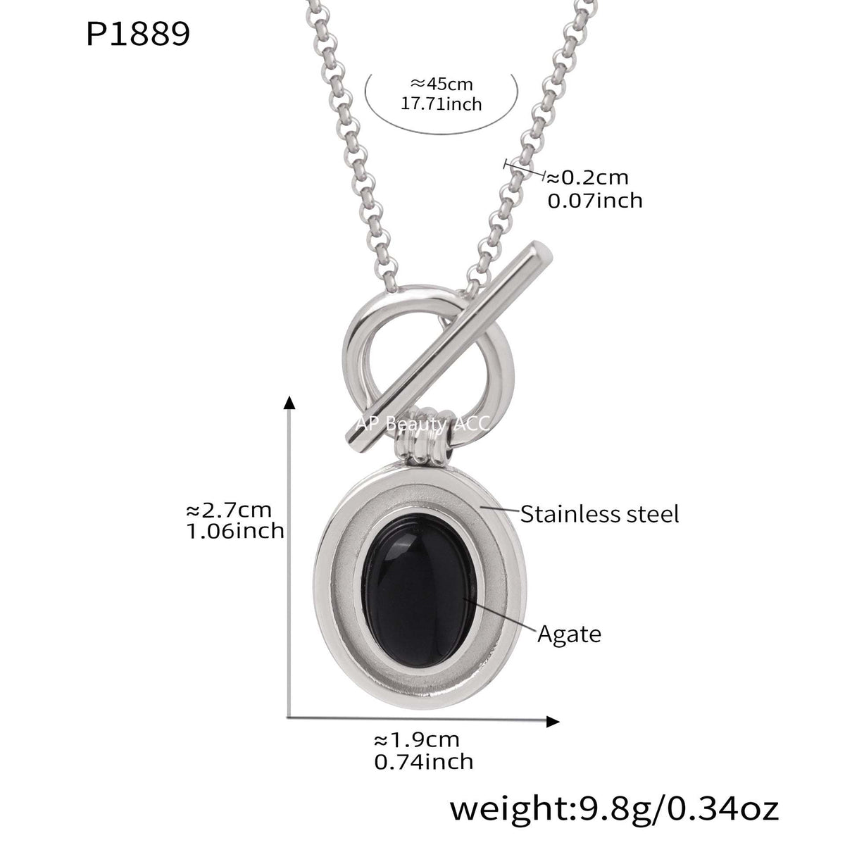 B廠-不鏽鋼天然瑪瑙吊墜OT扣項鍊個性優雅氣質戒指套裝鍍18k金不掉色「P1889」25.12-2