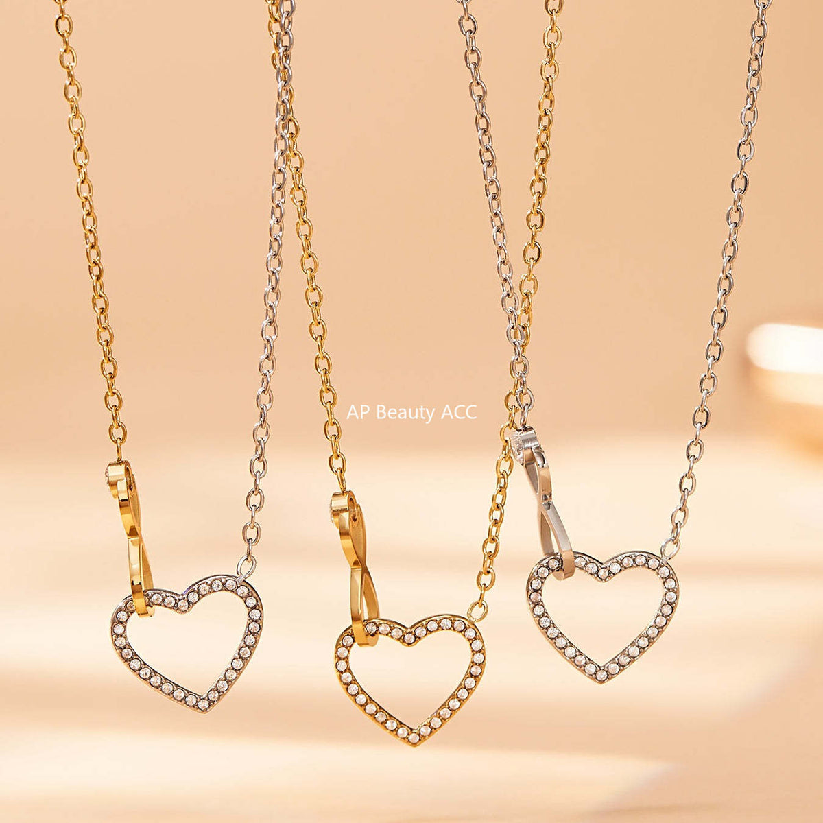 B廠-跨境熱銷款愛心8字鋯石超精緻項鍊手鍊套裝不鏽鋼鍍18k真金「TXP461」25.11-3